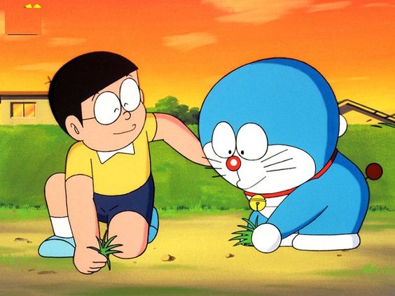 Hình nền Doremon và Nobita đang chơi với nhau