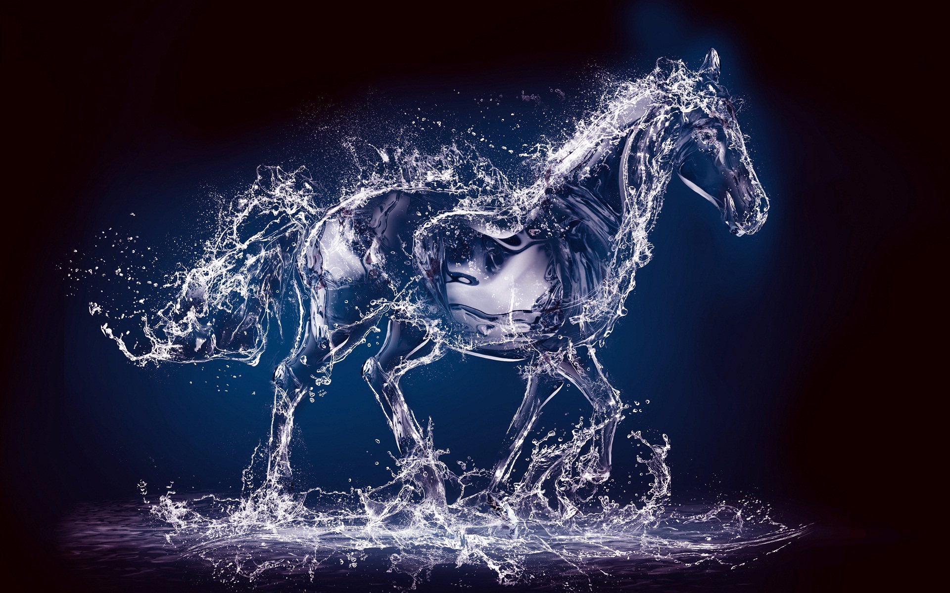 Hình nền máy tính chú ngựa bằng nước 3D đang chạy cực đẹp